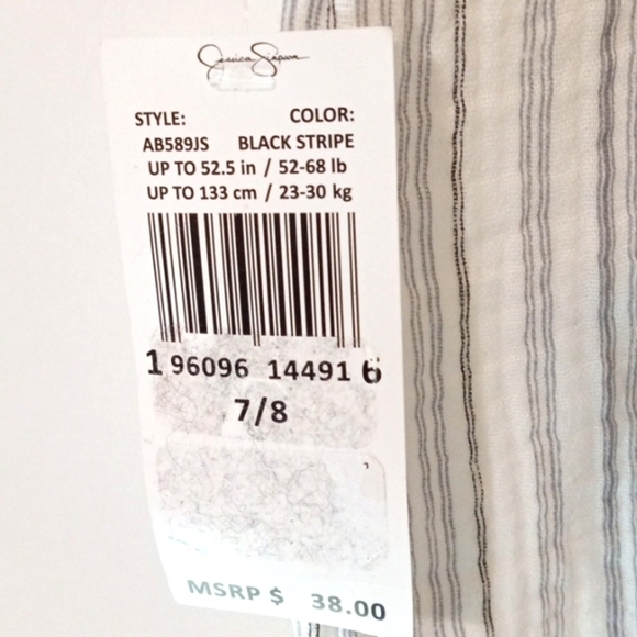 JESSICA SIMPSON GIRLS BLACK WHITE STRIPE BACK BUTTON DOWN DRESS SIZE 7-8 NWT - Picture 8 of 9